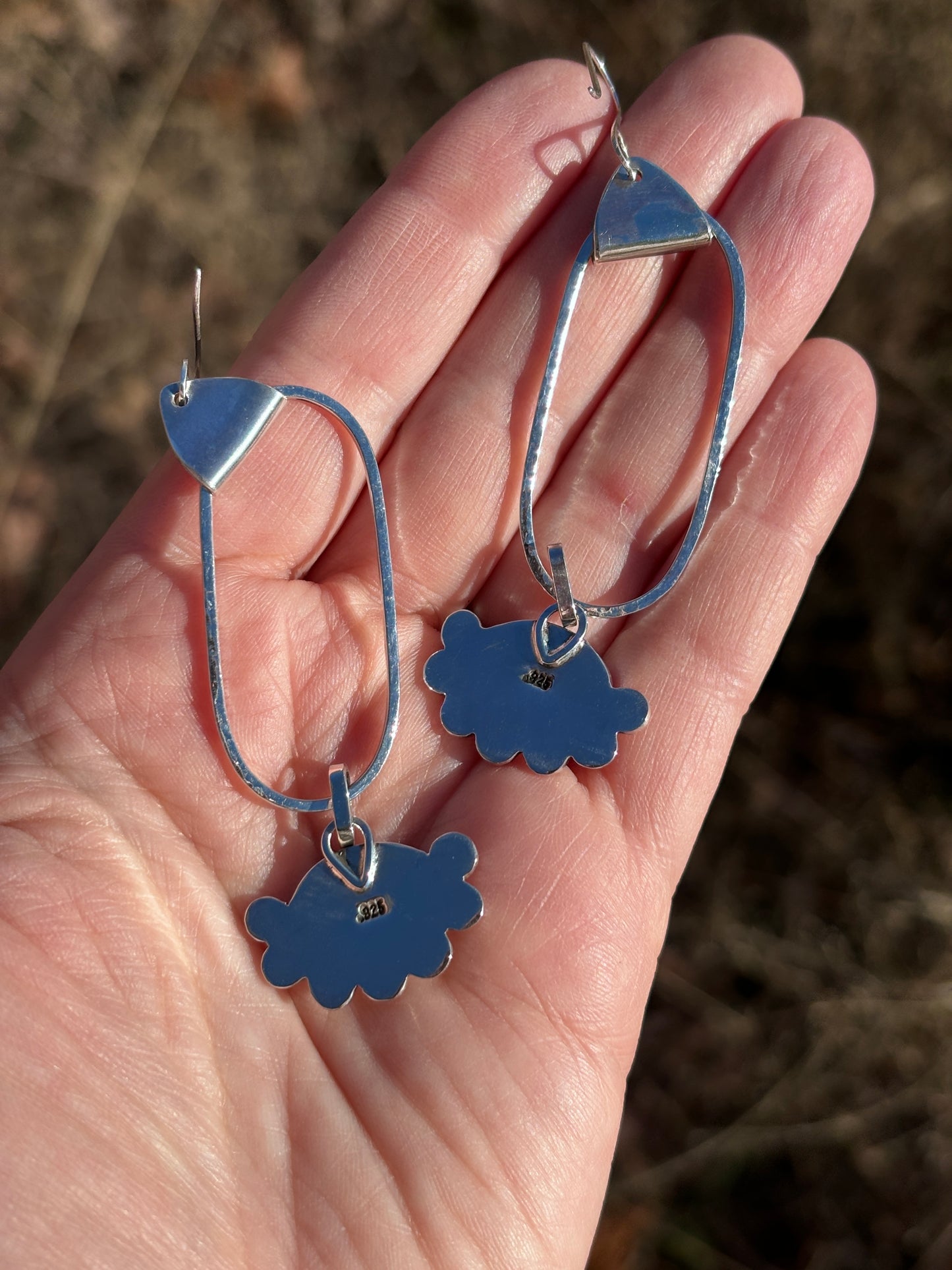 Handmade Hammered Silver Hoop Earrings with Labradorite Gemstones