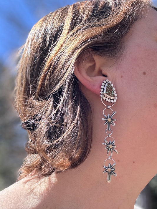 Handmade Silver and 14k Gold-fill Star Dangle Earrings with Nevada #8 Turquoise