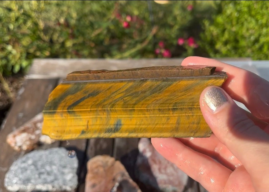 Australian Variegated Tiger Eye Lapidary Rock Slab - Hawkeye Tigereye